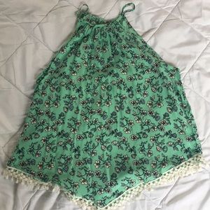 Green Tank Top Blouse w/white flowers. Brand New!